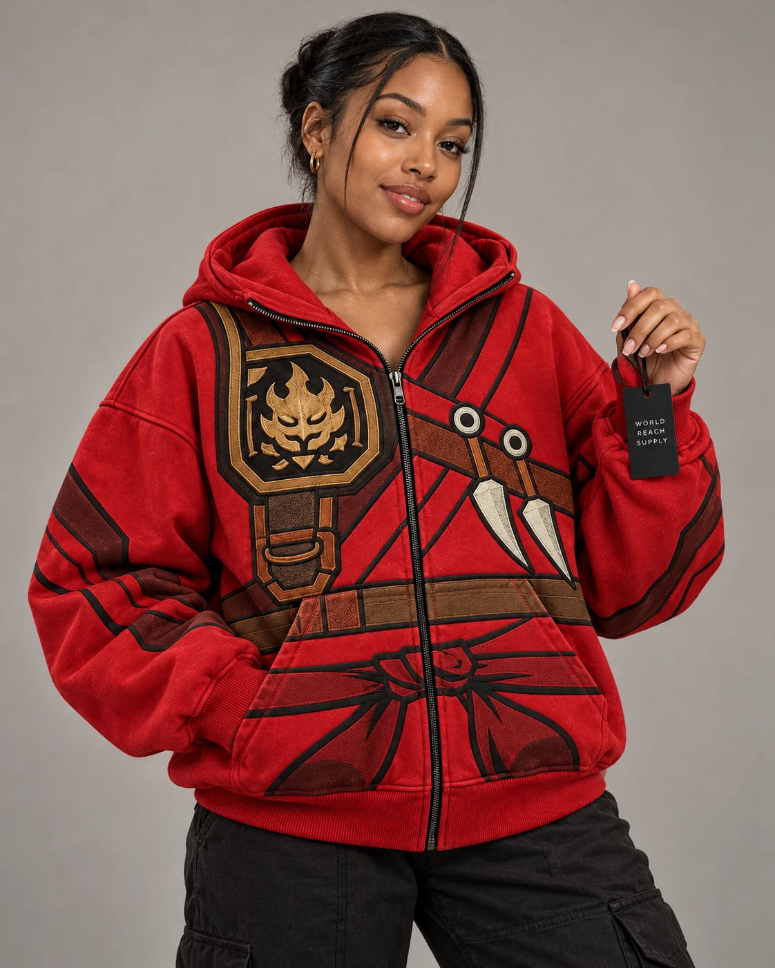 Red elemental hoodie styled